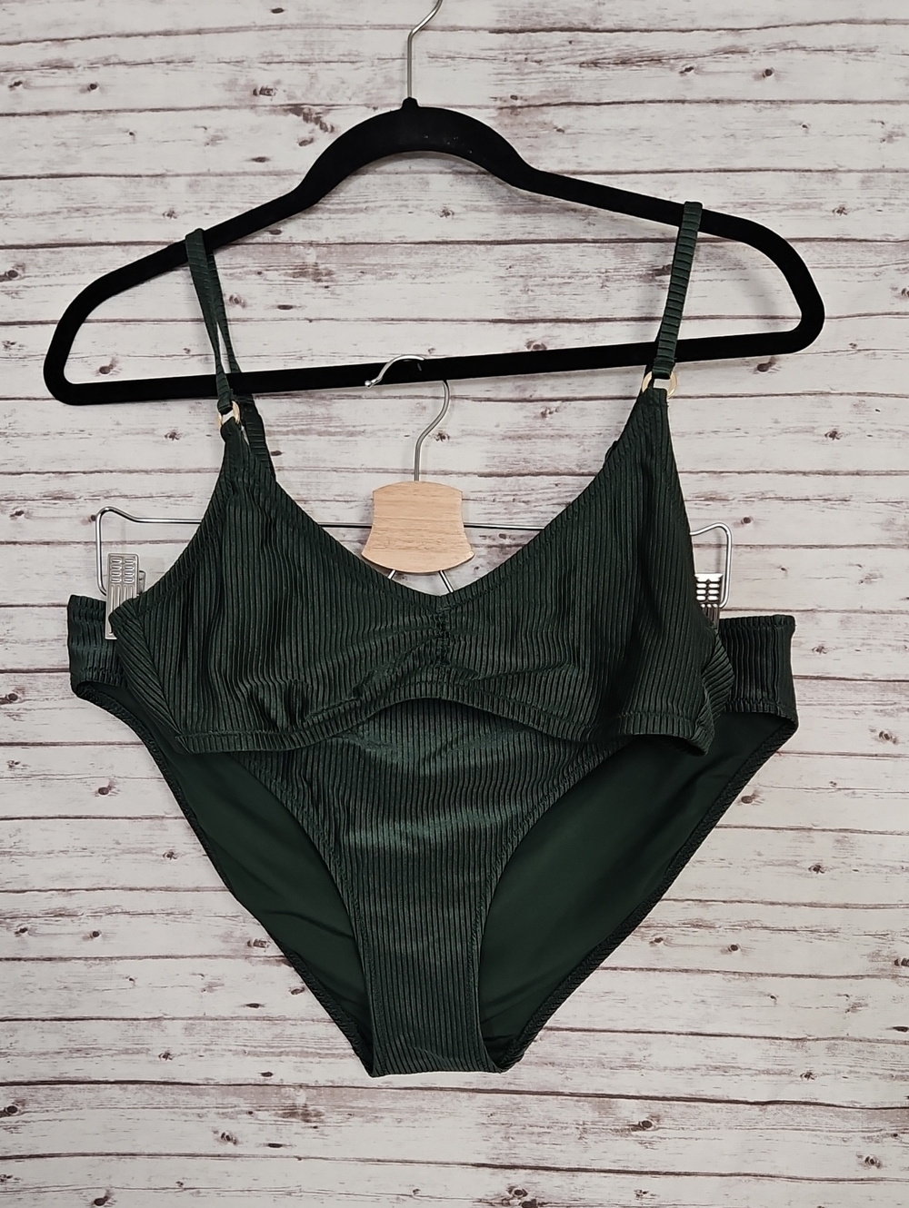 aerie dark green ribbed bikini set